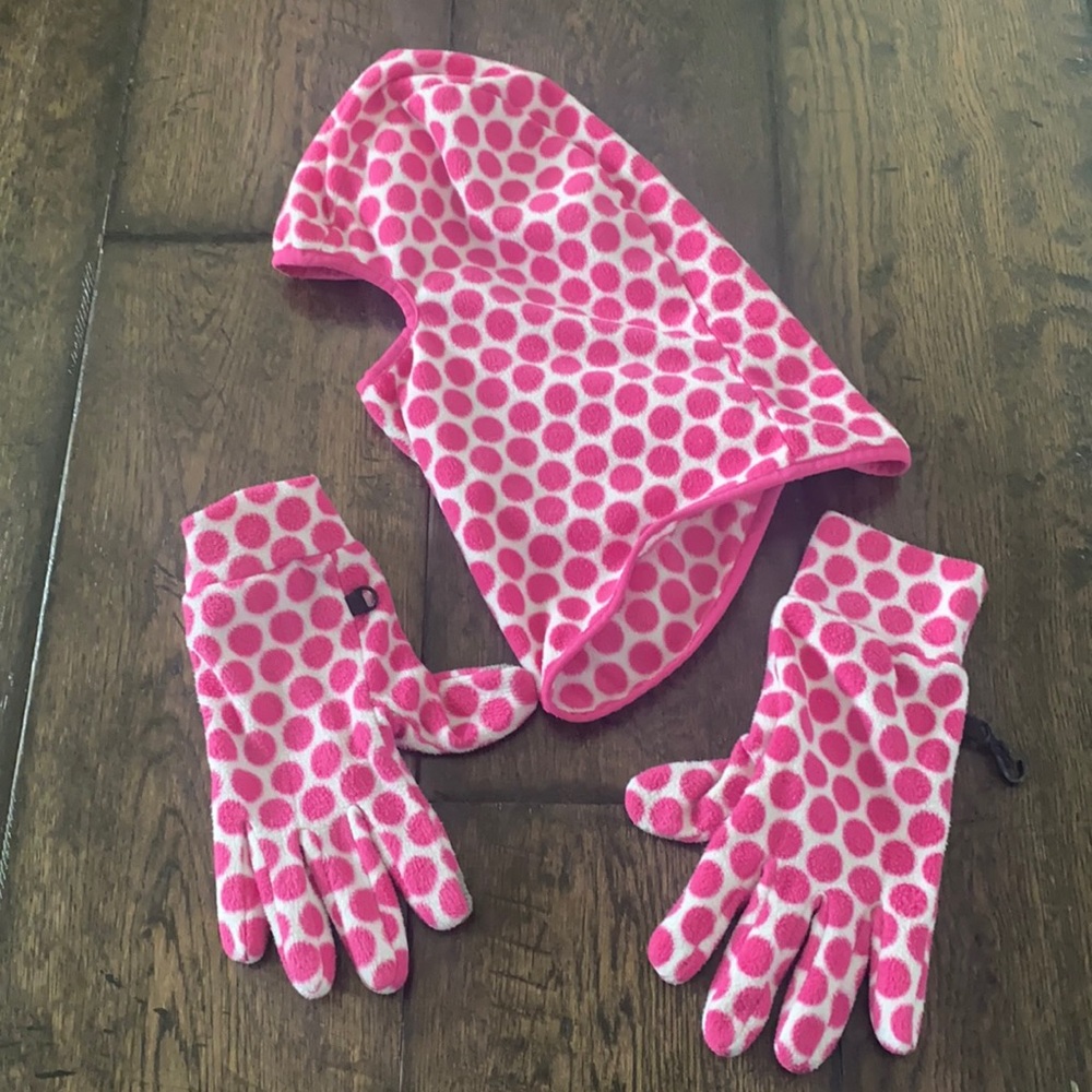Lands End girl pink polka dot glove balaclava mask